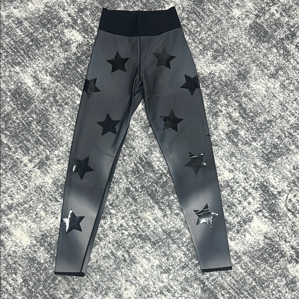 Ultracor Gray and Black Star Pattern Leggings, XS